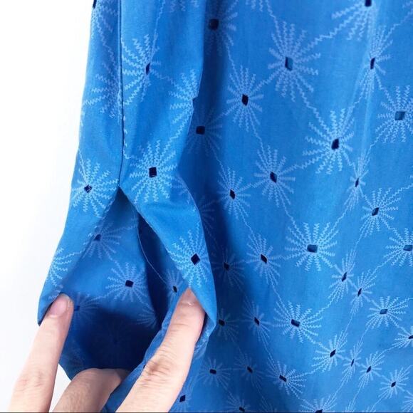 Zara Floral Openwork Textured Blue Off Shoulder Mini Sun Dress Balloon Sleeve - Picture 15 of 15